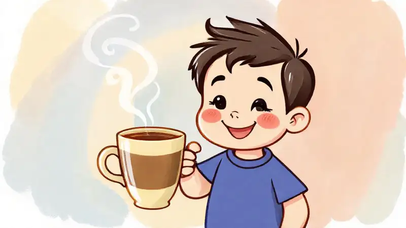 Un niño sonriente disfruta su café