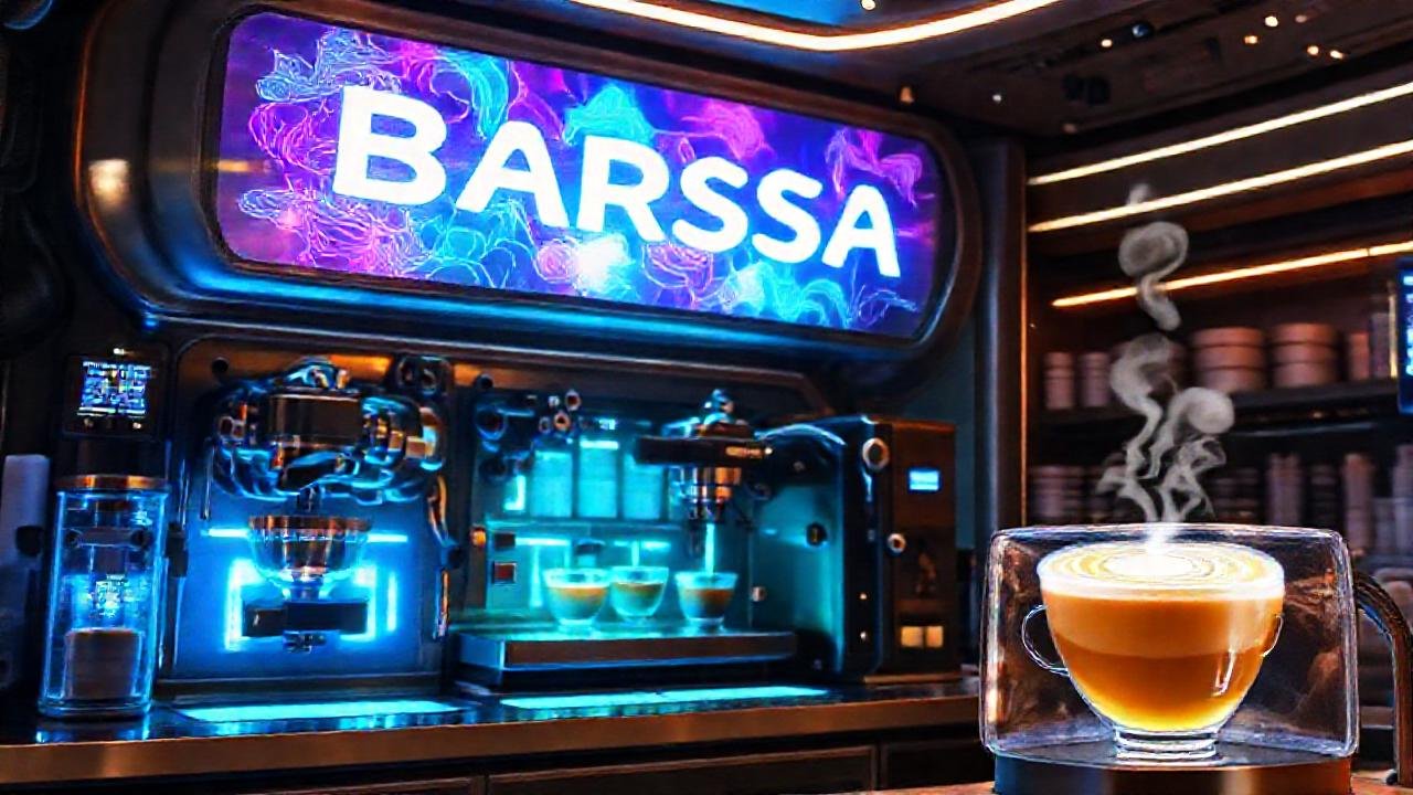 Un barista prepara café futurista digital