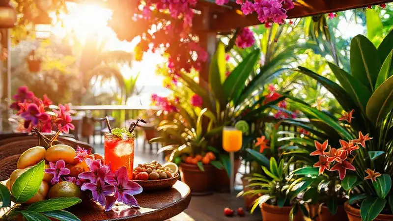 Un café tropical vibrante y soleado