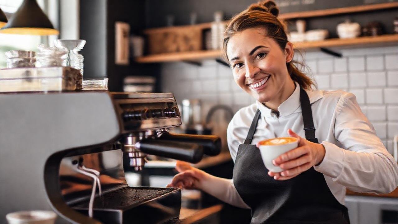 Un barista prepara un latte elegante