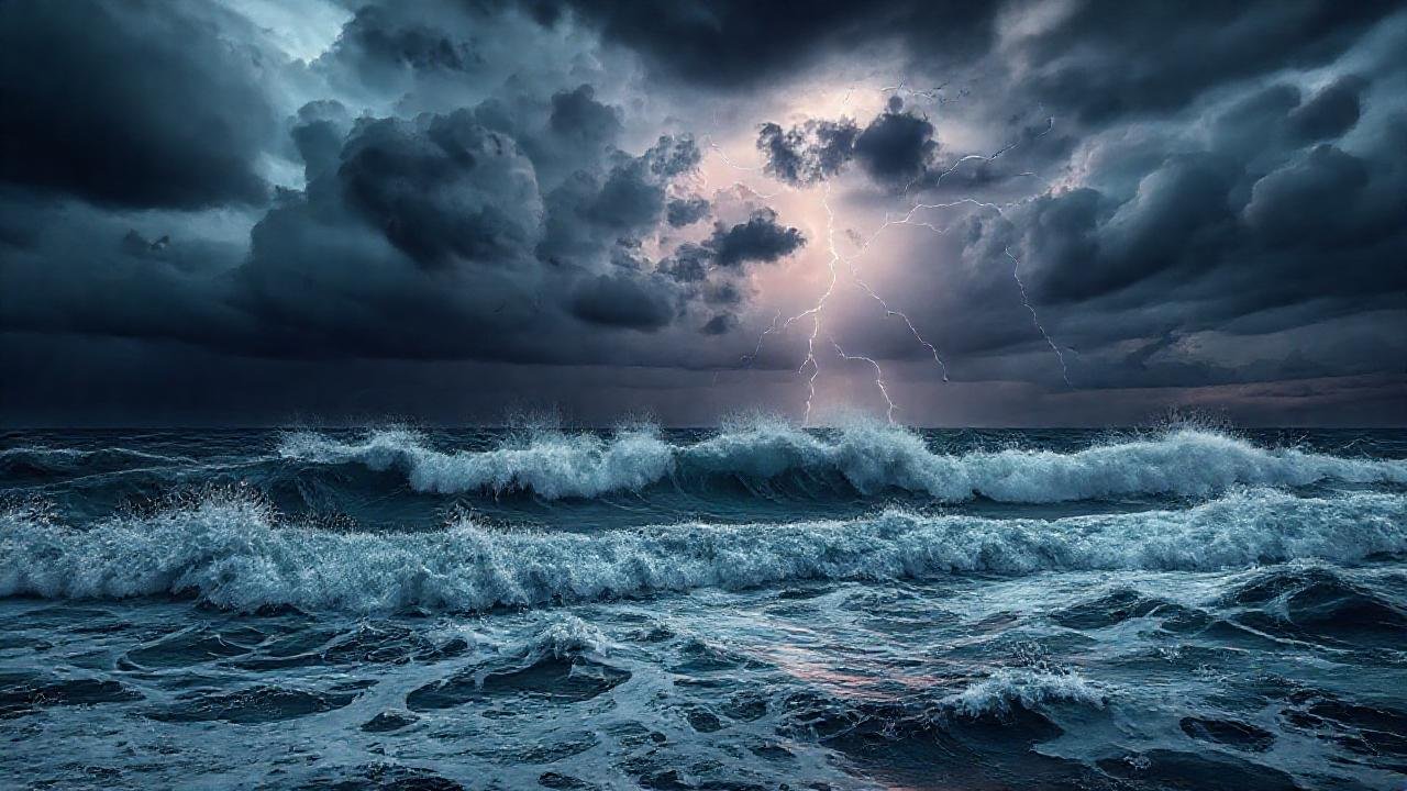 El mar tormentoso presagia una atmósfera oscura