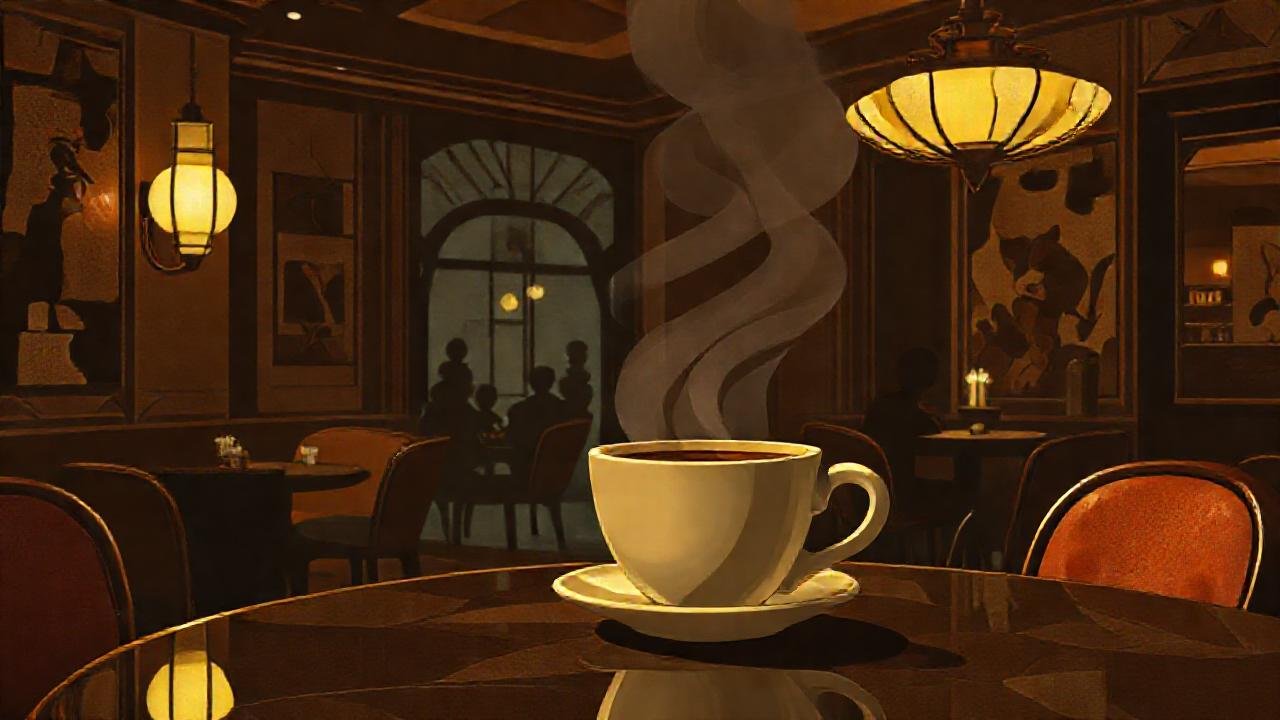 Un café Art Déco, estilizado y sombrío