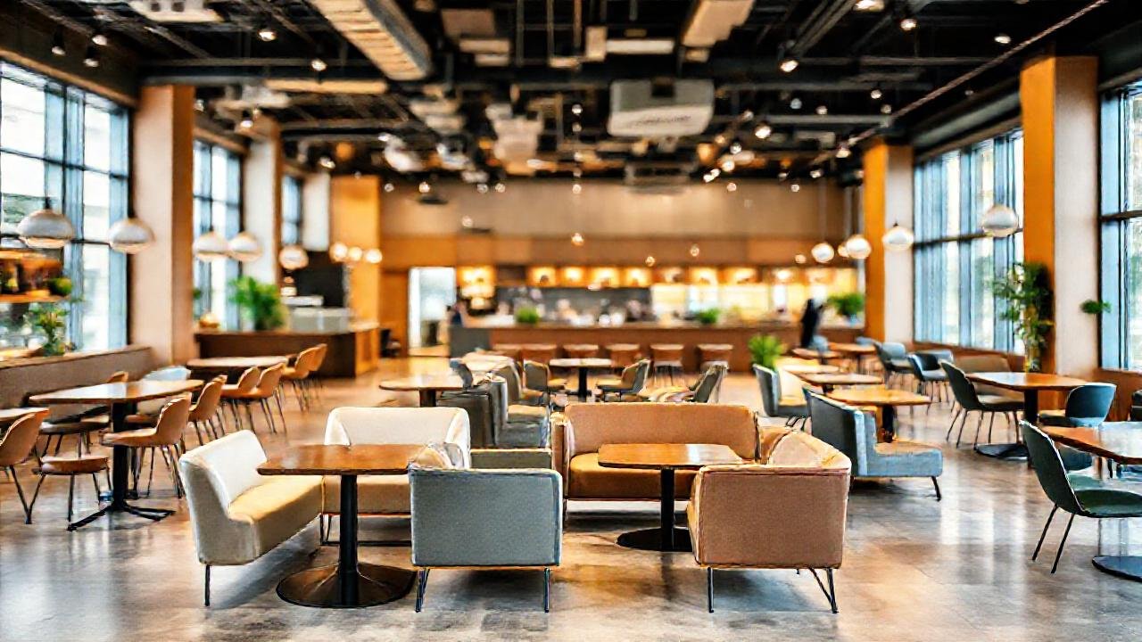 Café moderno, diseño atractivo y acogedor