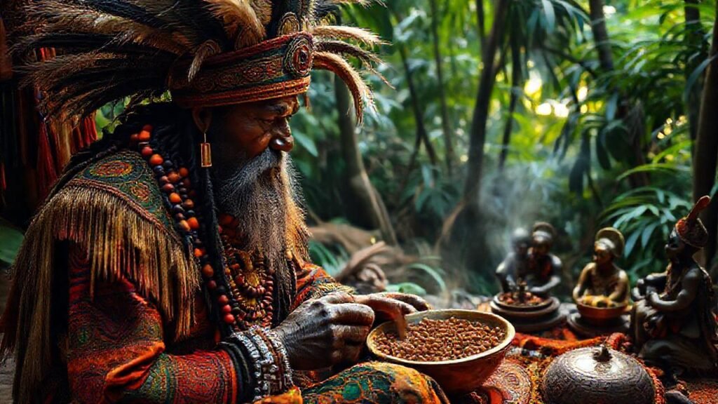 Un chamán indígena celebra ritualmente la vida