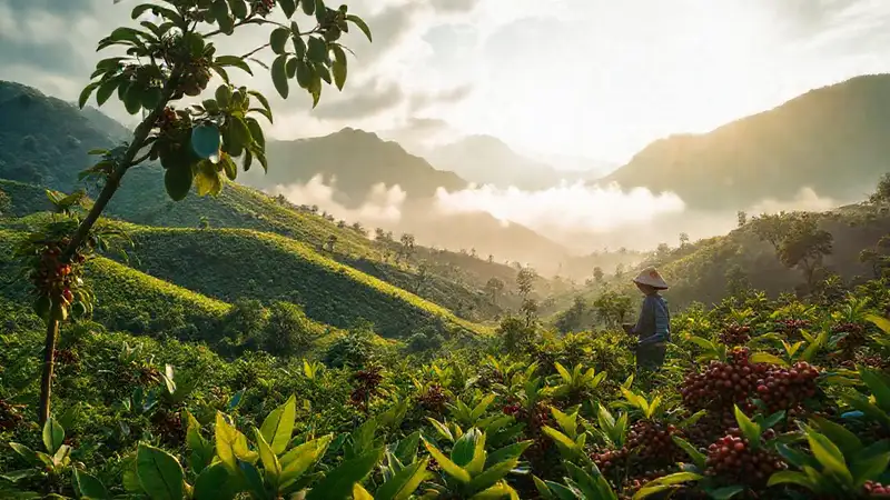 Finca vietnamita: café, montañas y sol