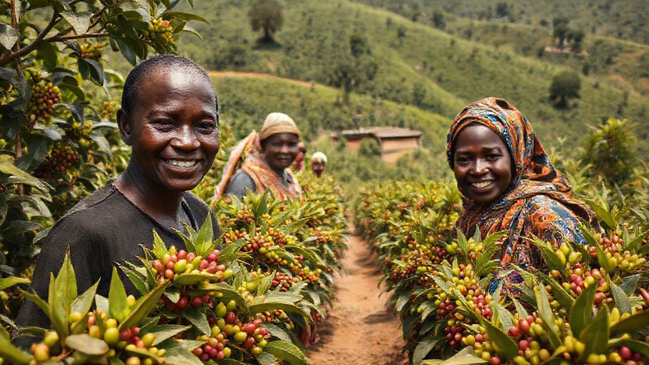 Una comunidad africana cultiva café con alegría