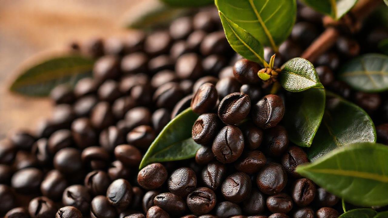 Café oscuro y planta vibrante en fotografía