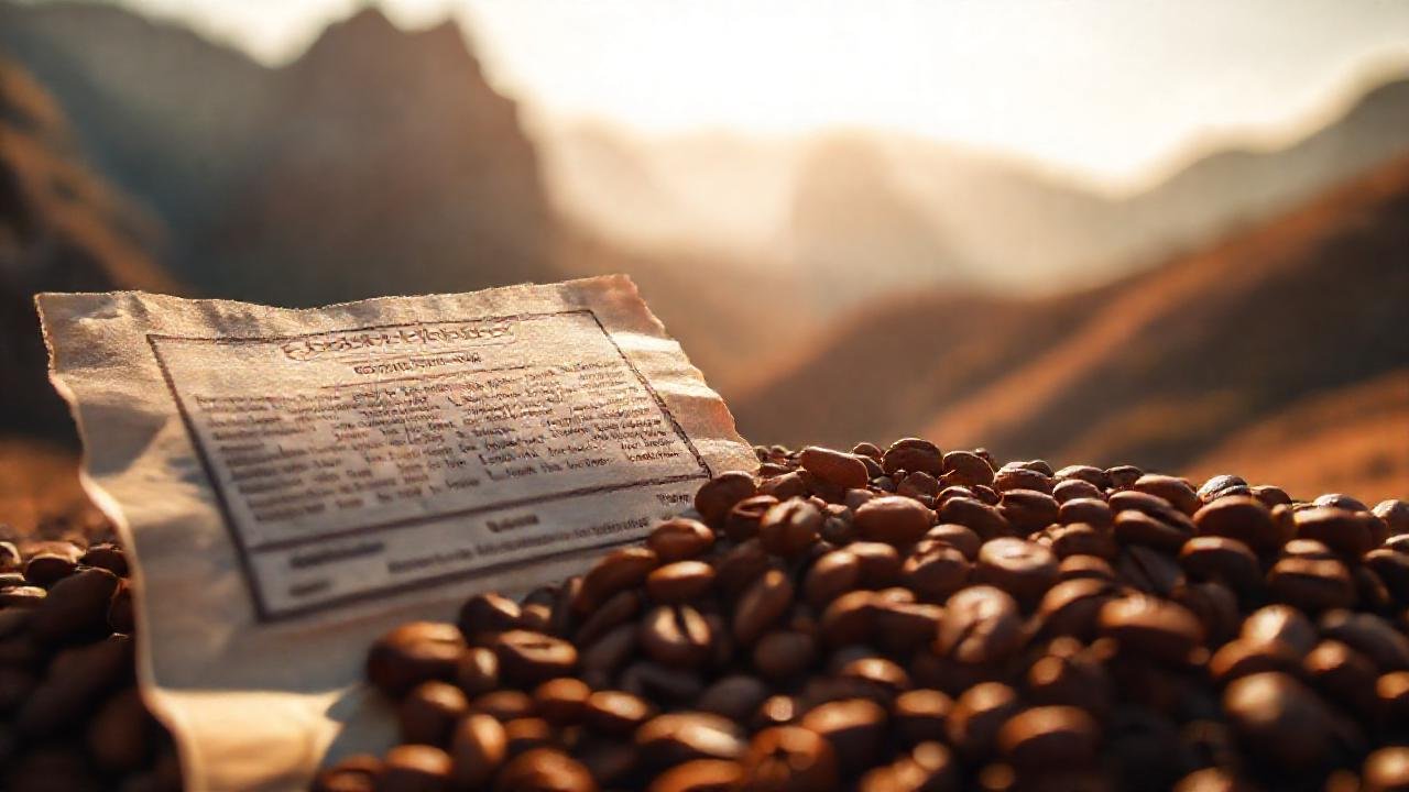 Montañas de café en pergamino vintage