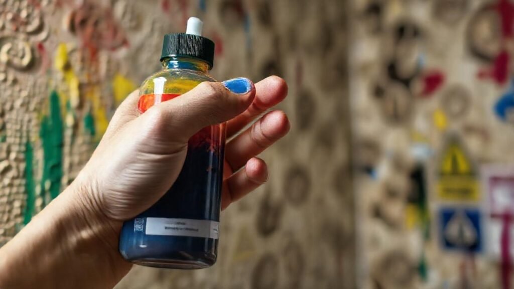 Manos aplicando tinte colorido con precaución