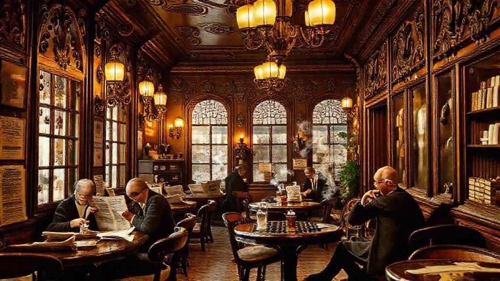 Un café vienés de 1890s y detalle