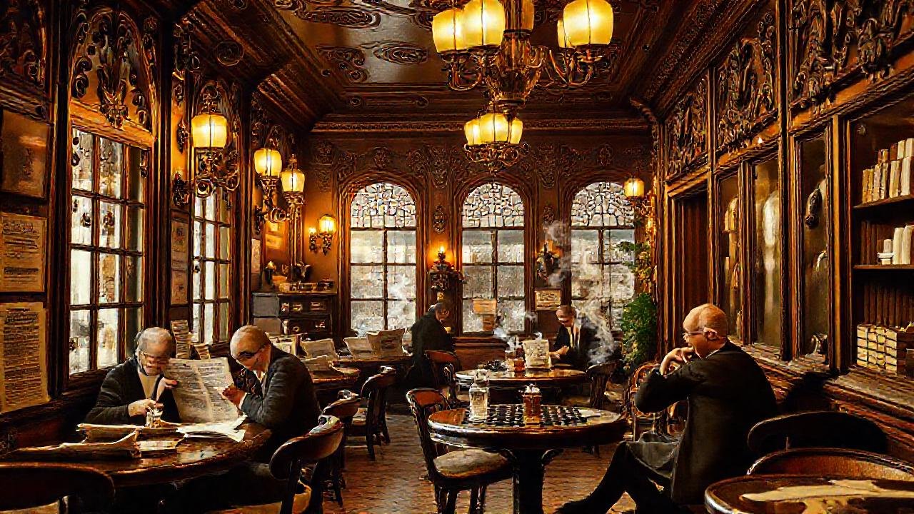 Un café vienés de 1890s y detalle