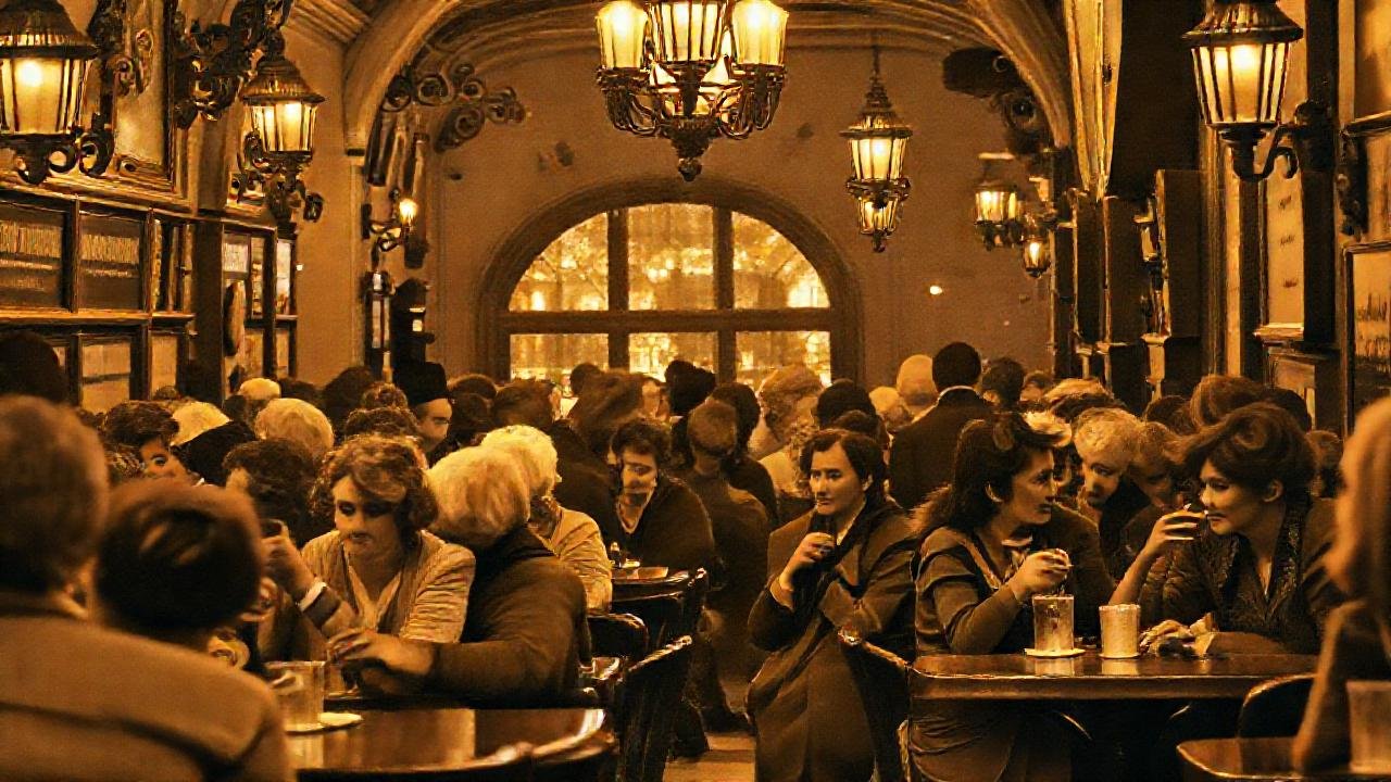 Un café europeo evocador y bullicioso