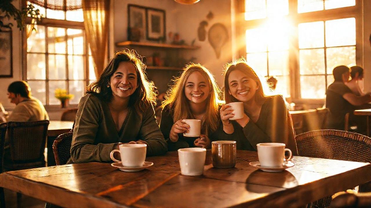 Un café acogedor bañado en luz dorada