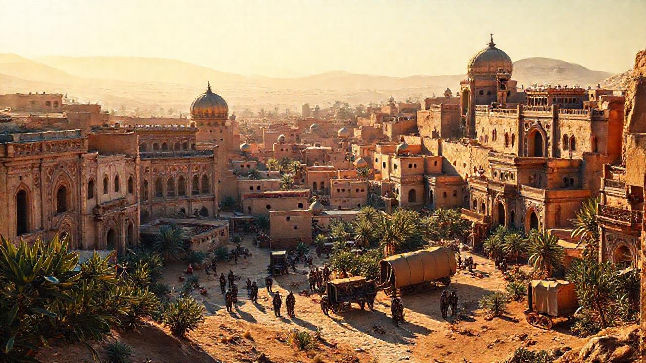 Ciudad antigua en el desierto vibrante