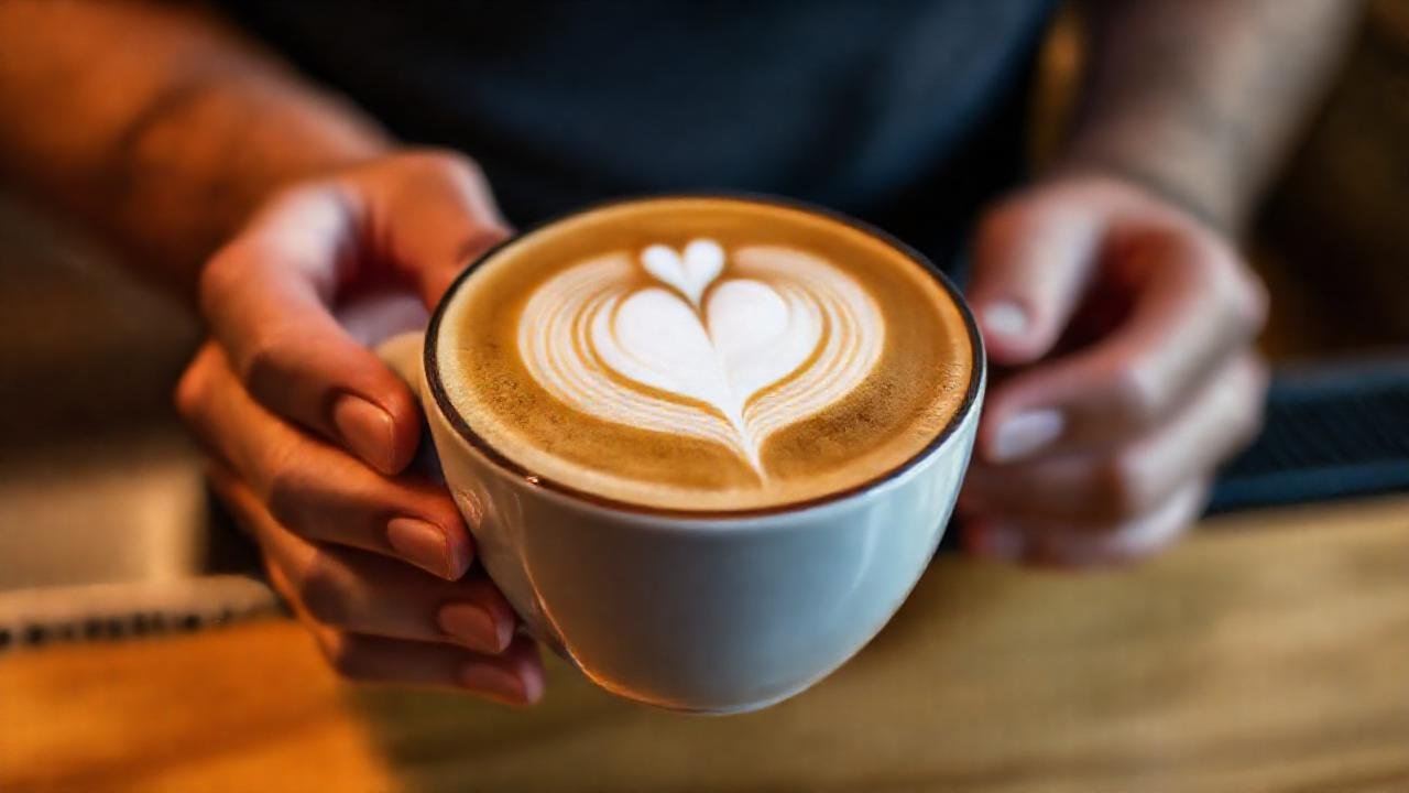 Barista crea arte latte hermoso