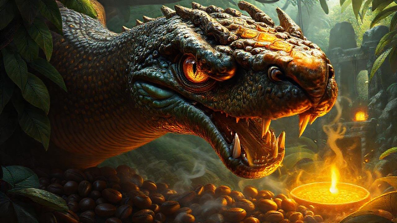 Serpiente mística y café en ruinas