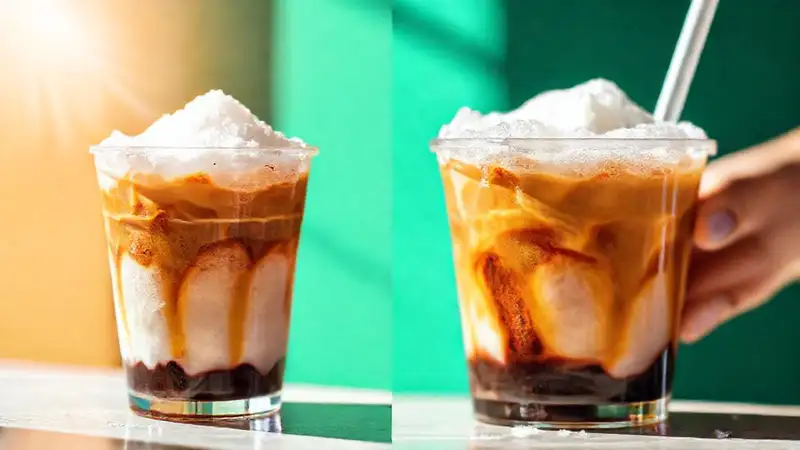 Un café helado artístico y refrescante