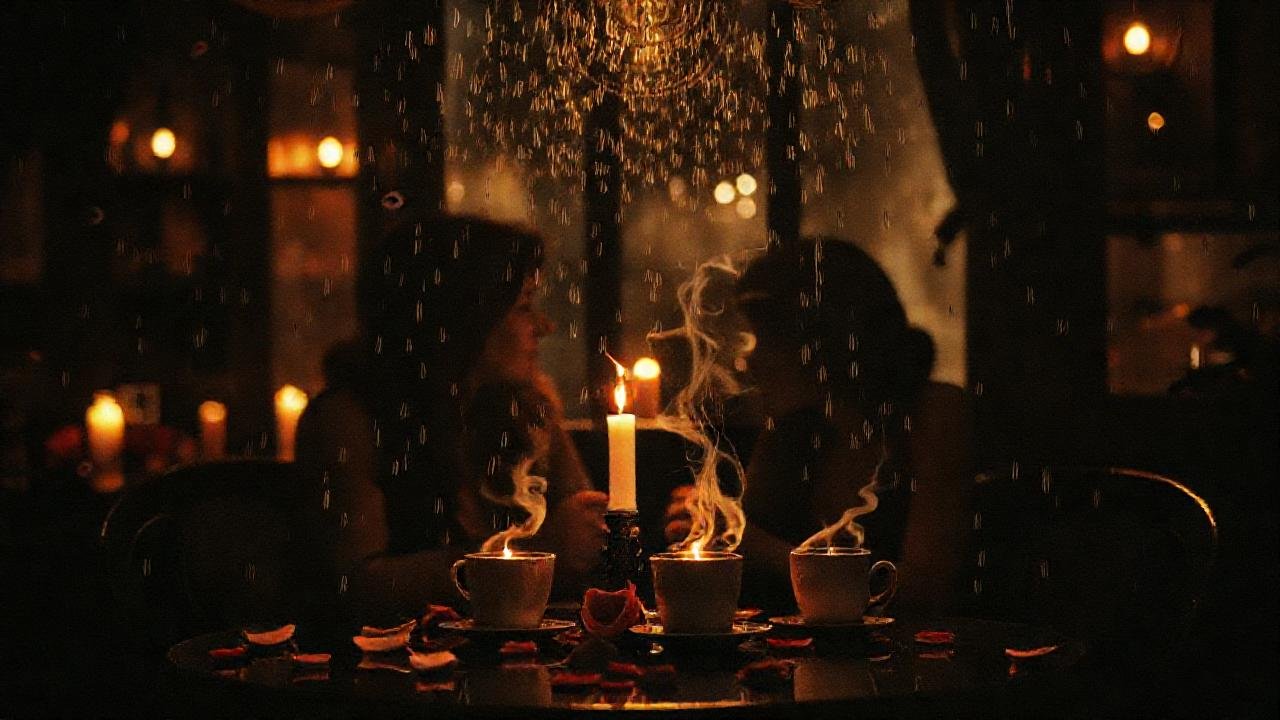 Un café vintage y lluvioso, romántico