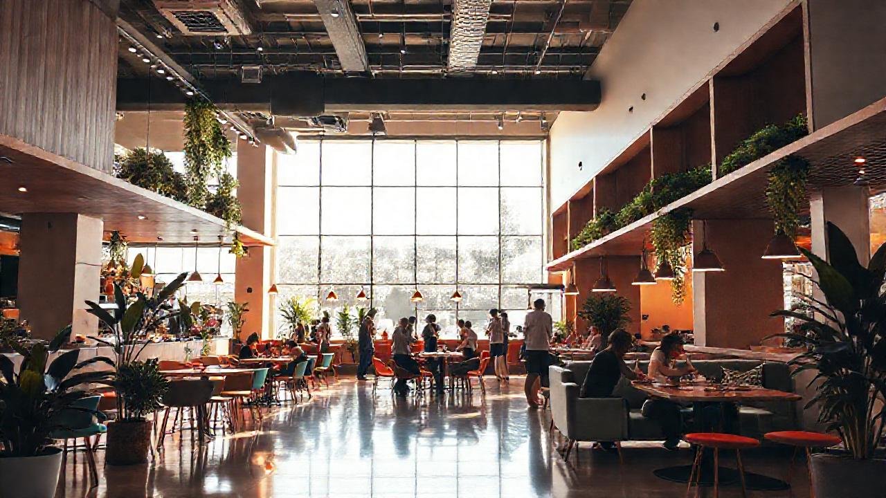 Un café moderno y vibrante apacigua