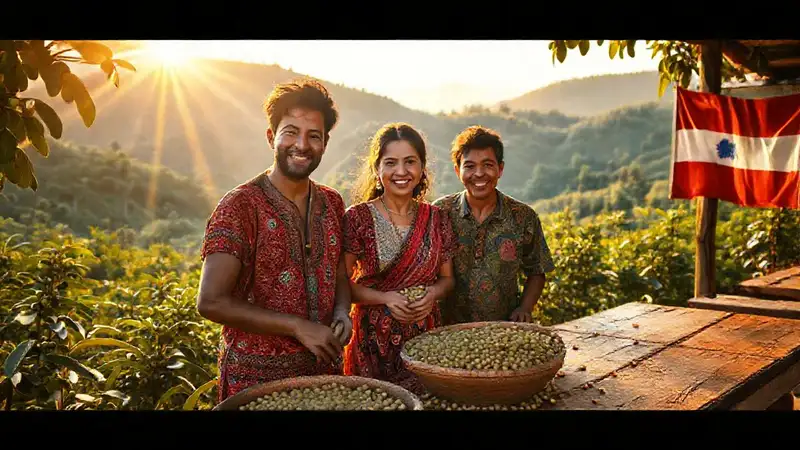 Costa Rica: familia feliz en café
