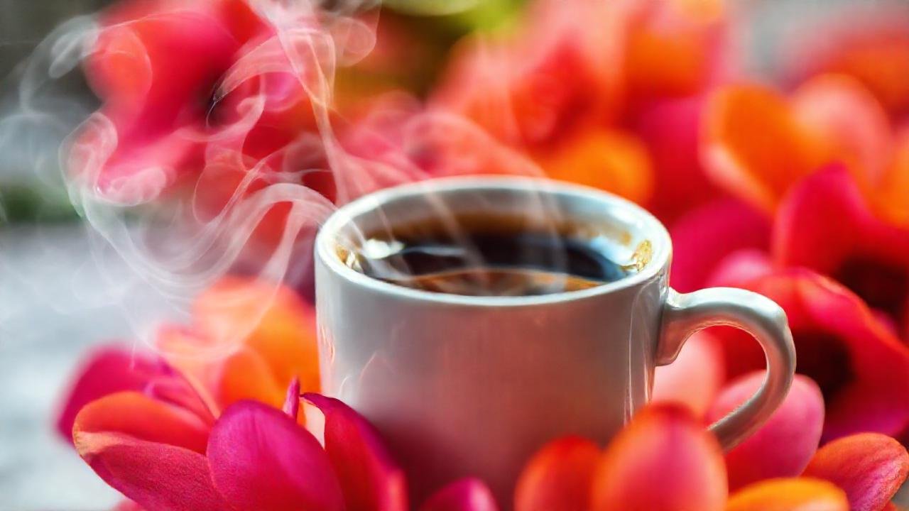 Taza de café aromática, colores vibrantes