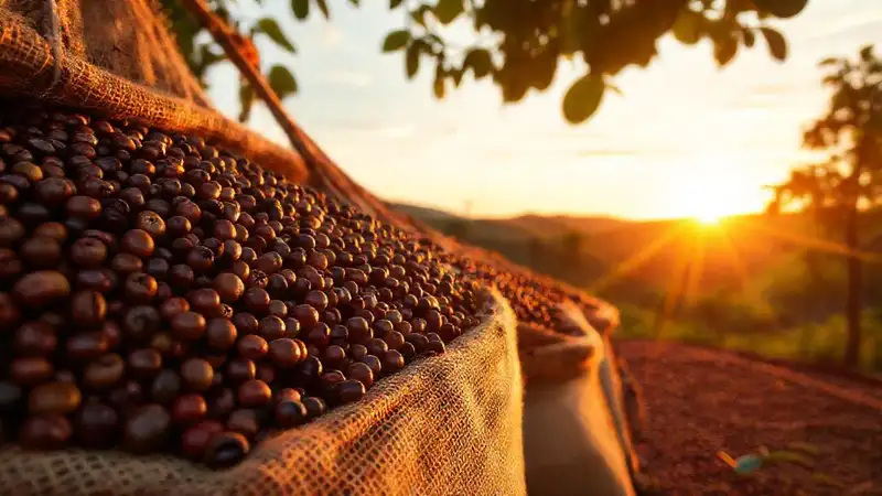 Granos de café secan bajo el sol