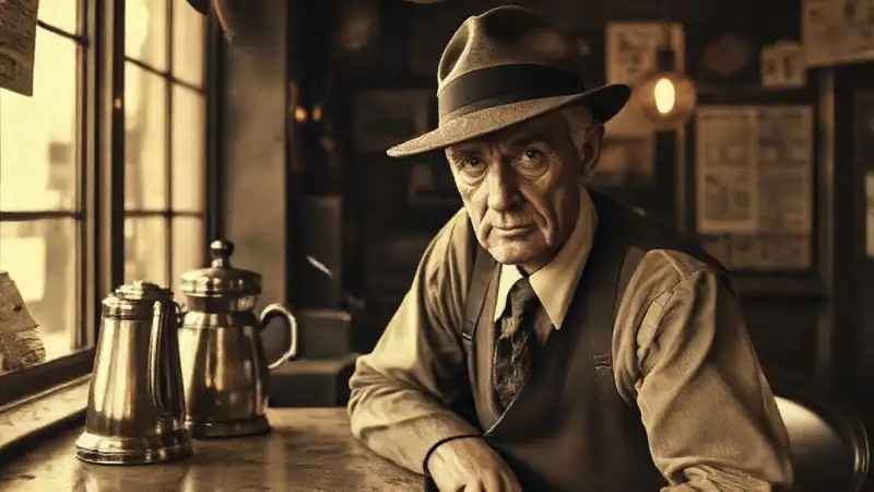 Un hombre anciano observa café antiguo