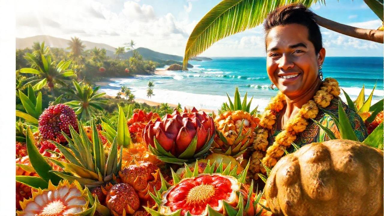 Frutas tropicales iluminan un paraíso isleño