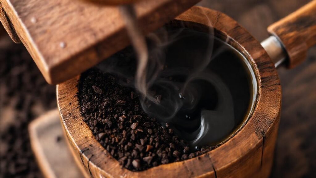 Café oscuro y madera evocan calidez