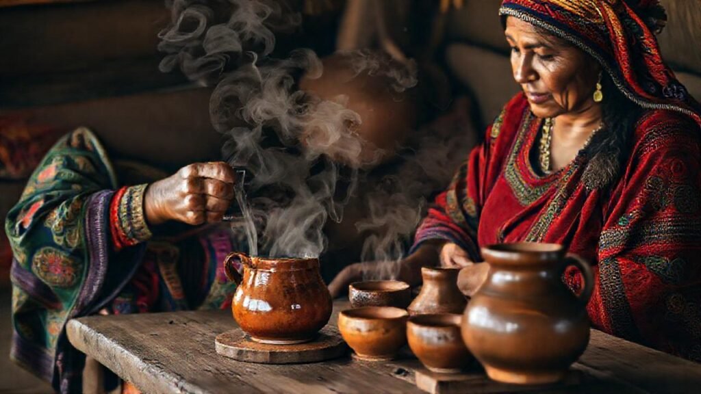 Mujer indígena prepara café tradicionalmente
