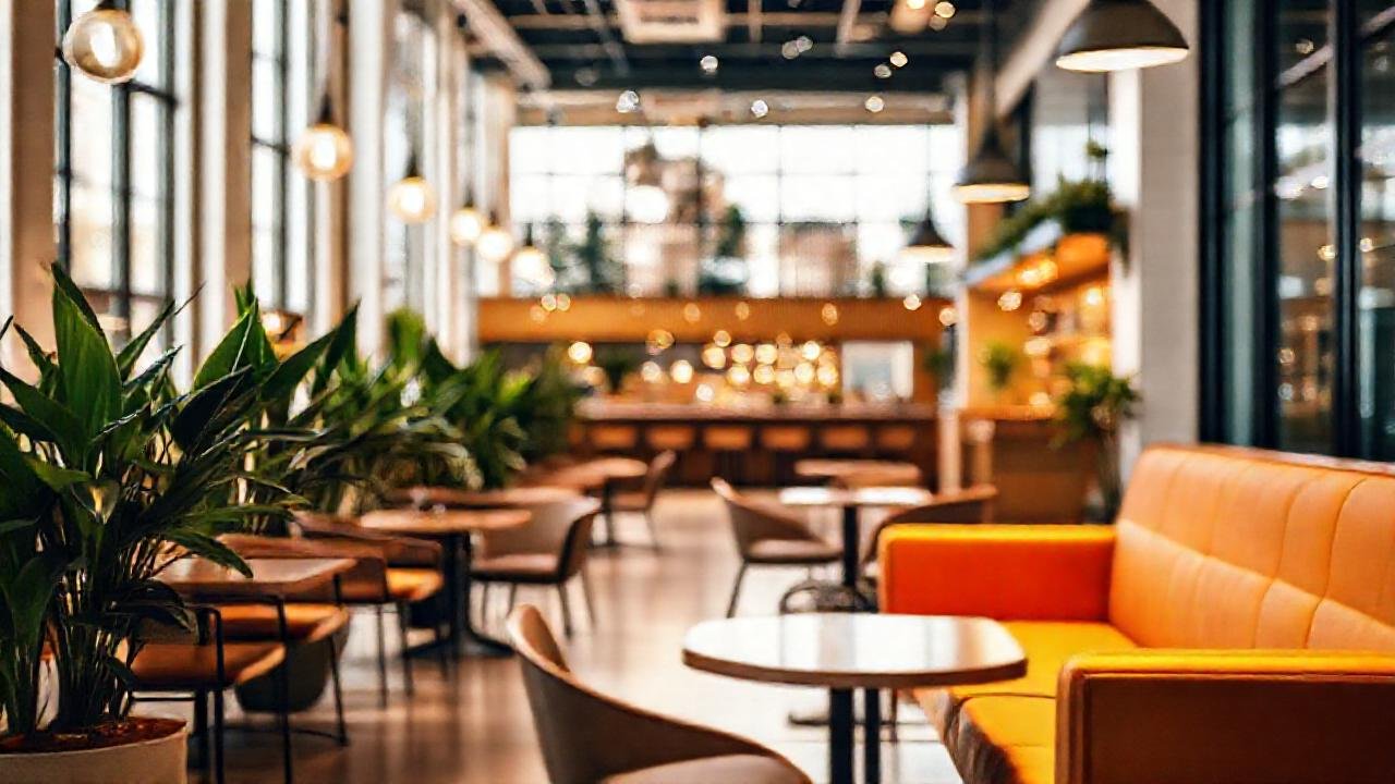 Un café moderno y acogedor destaca