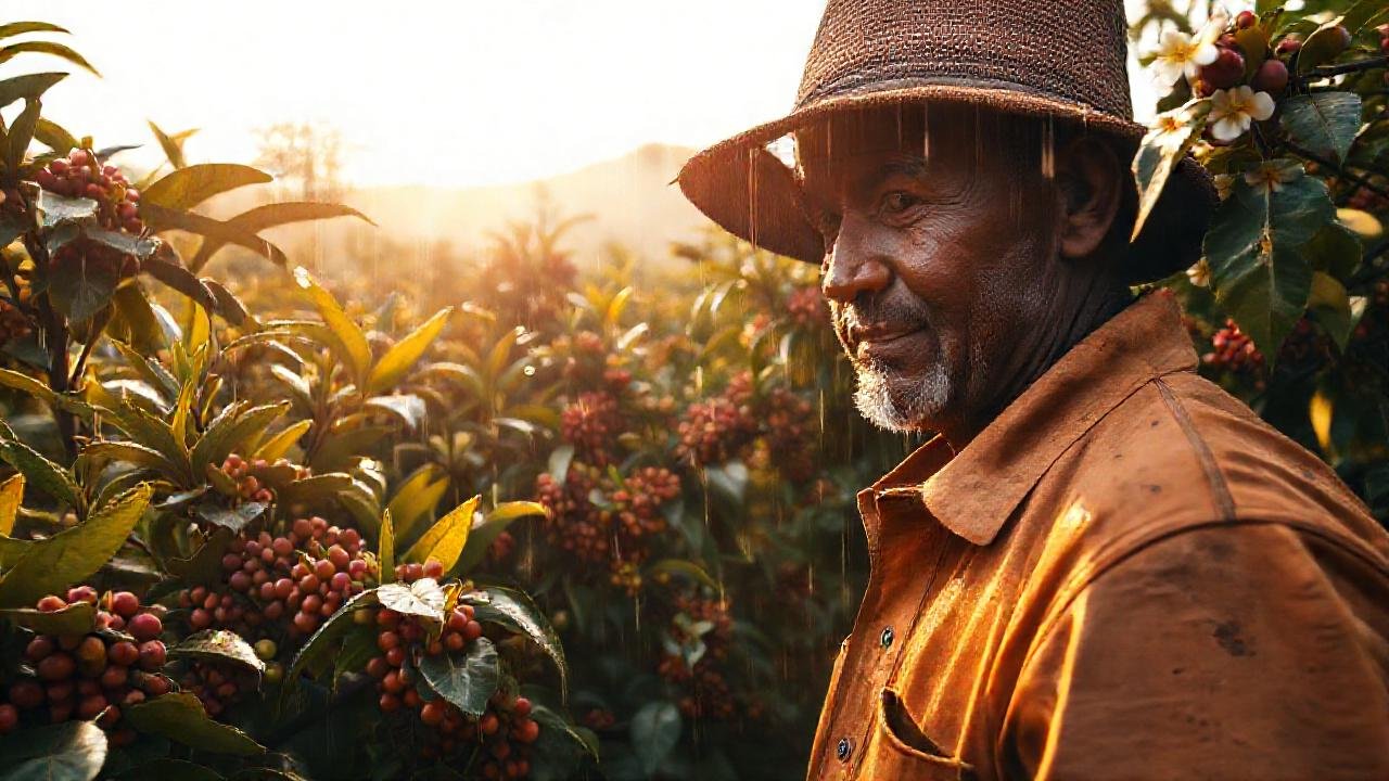 La plantación de café lluviosa irradia calidez