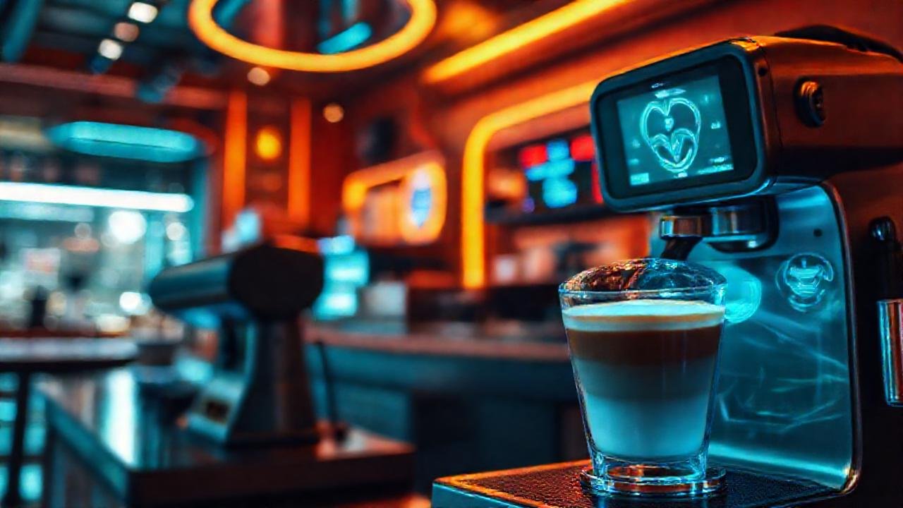Un café futurista, moderno y vibrante