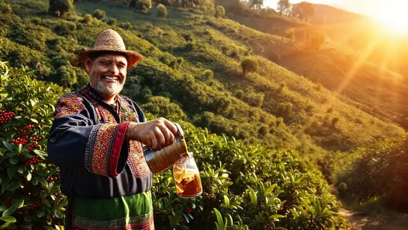Un hombre salvadoreño disfruta café en la tierra