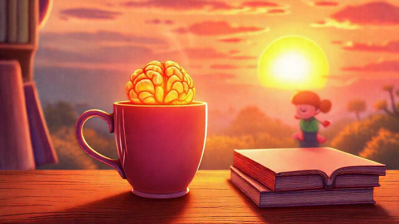 Un amanecer cálido ilumina un niño feliz