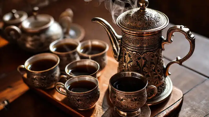 Café turco tradicional, rico y caliente