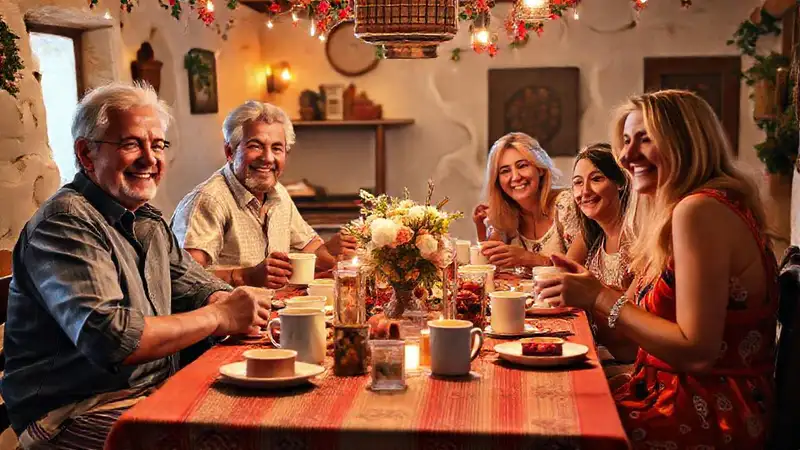 Una familia griega celebra con alegría