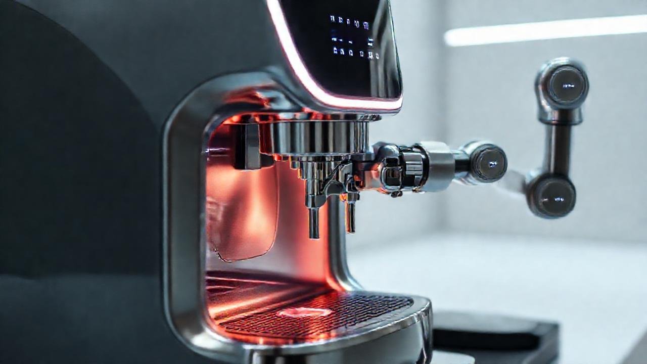 Máquina de café futurista, elegante y moderna