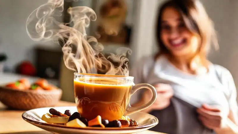 Una mujer feliz disfruta un desayuno saludable
