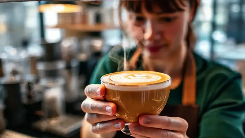 Un barista crea un flat white elegante