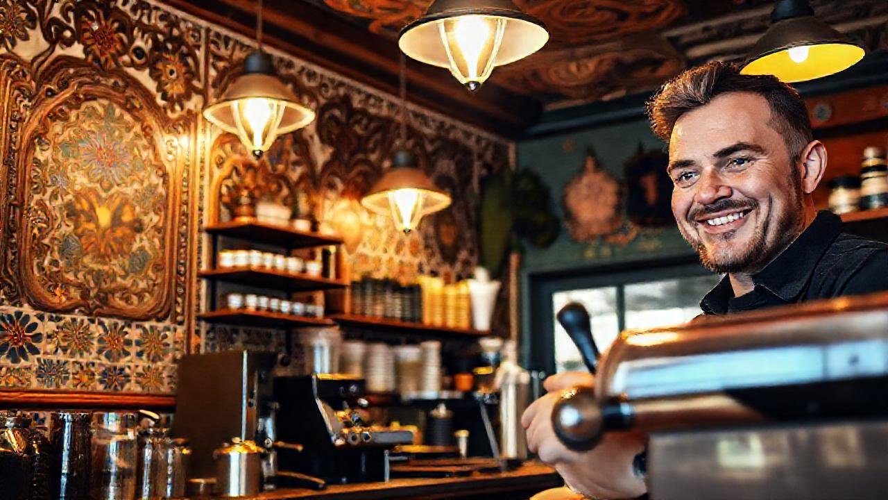 Una cafetería acogedora y colorida