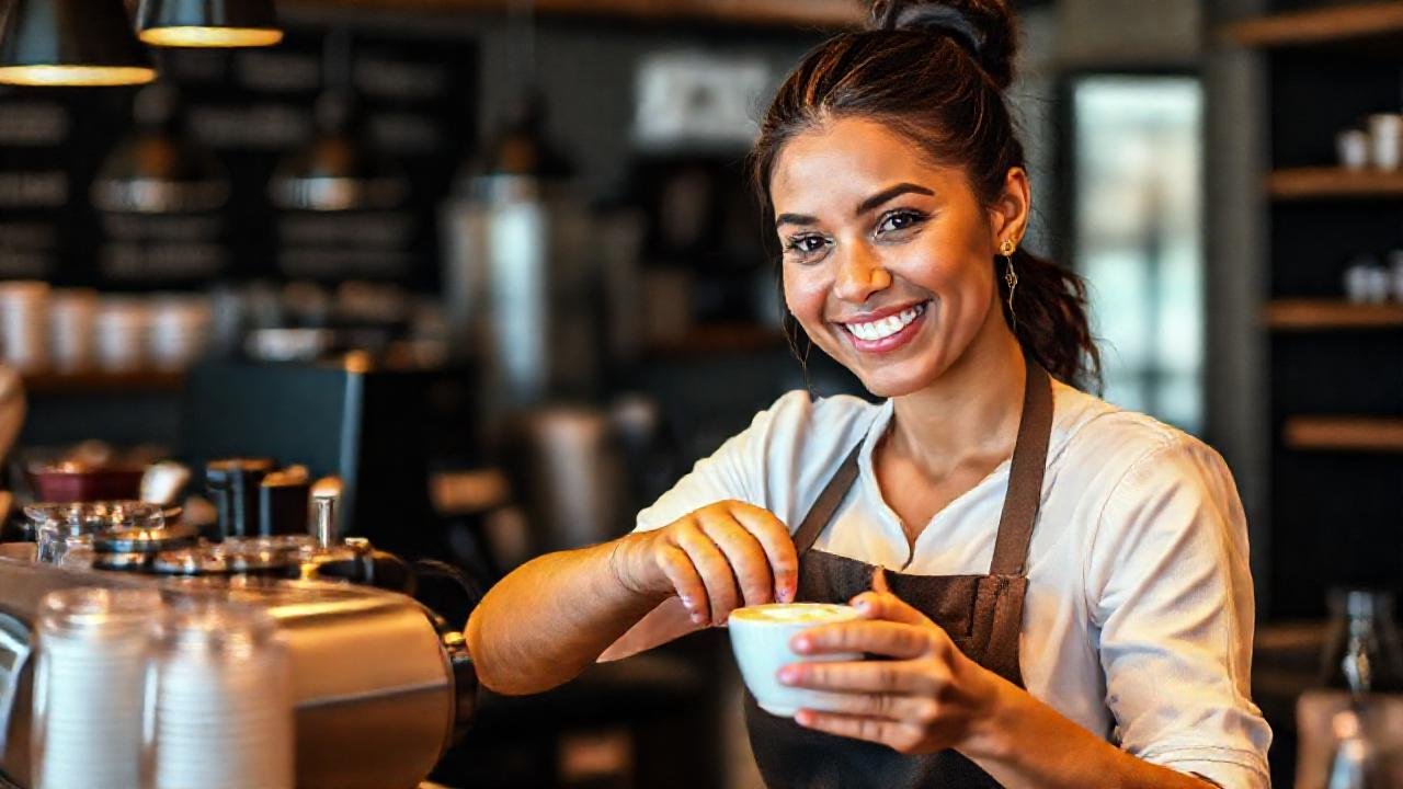 El barista prepara un latte perfecto