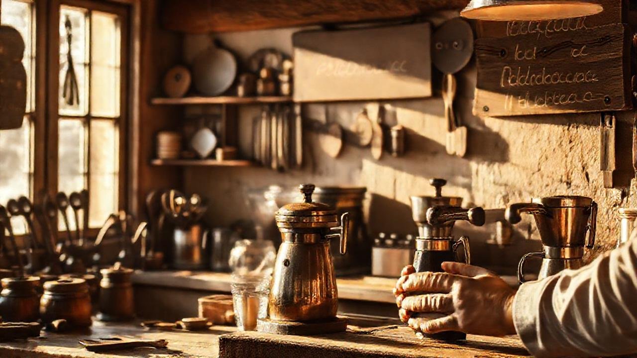 Un café rústico evoca nostalgia cálida