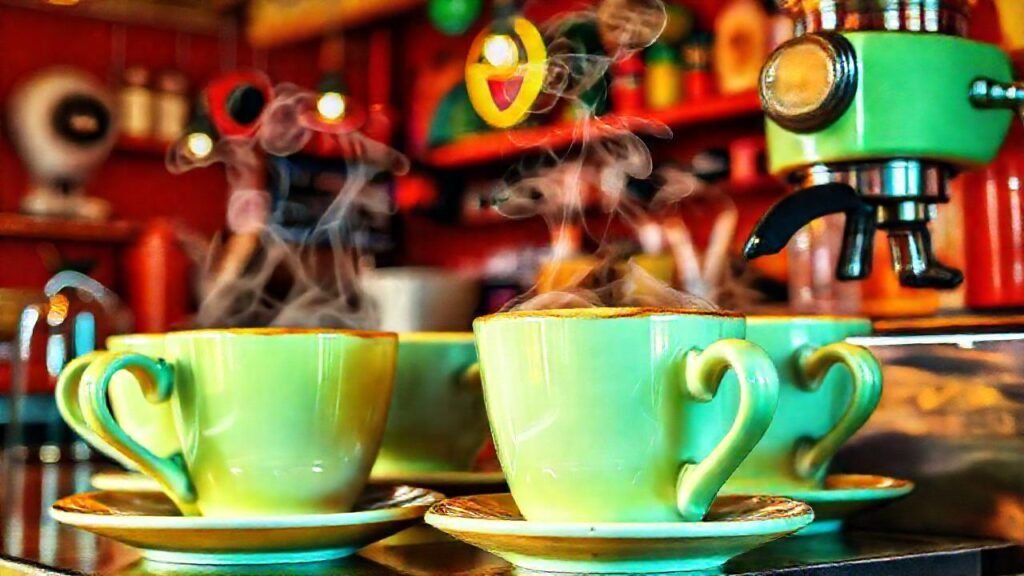 Café futurista en estudio vibrante