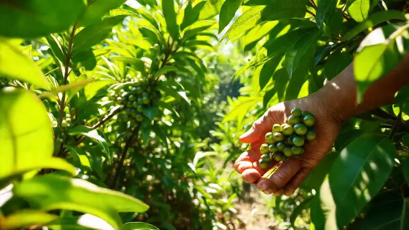 Plantas de café sombreadas ofrecen un paisaje verde