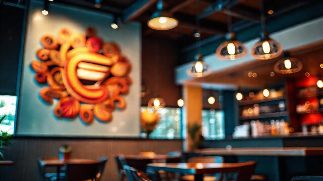 Café moderno: arte, color y ambiente acogedor