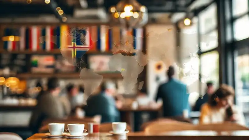 Un café moderno con diversos clientes
