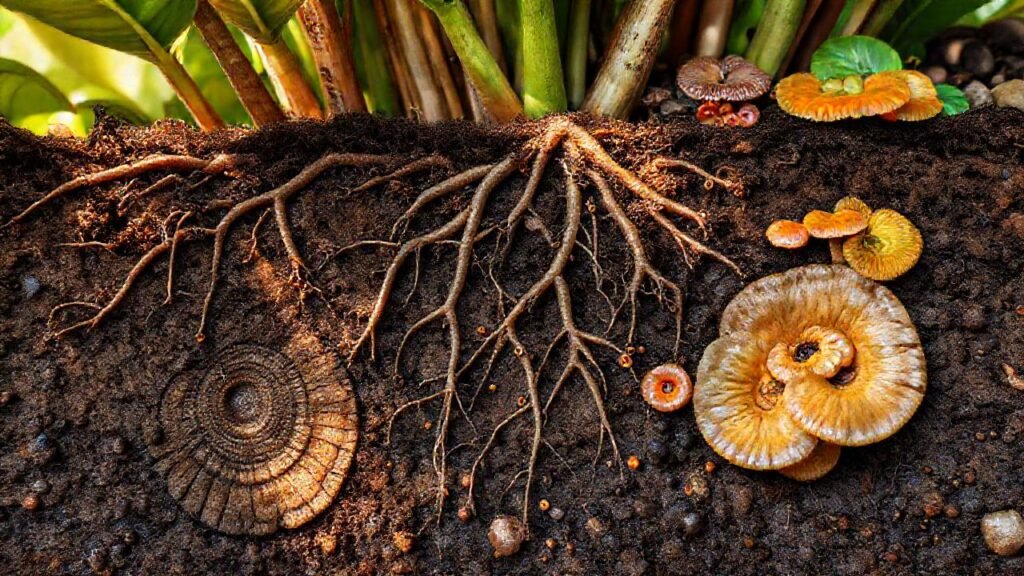 Raíces de café en un suelo diverso