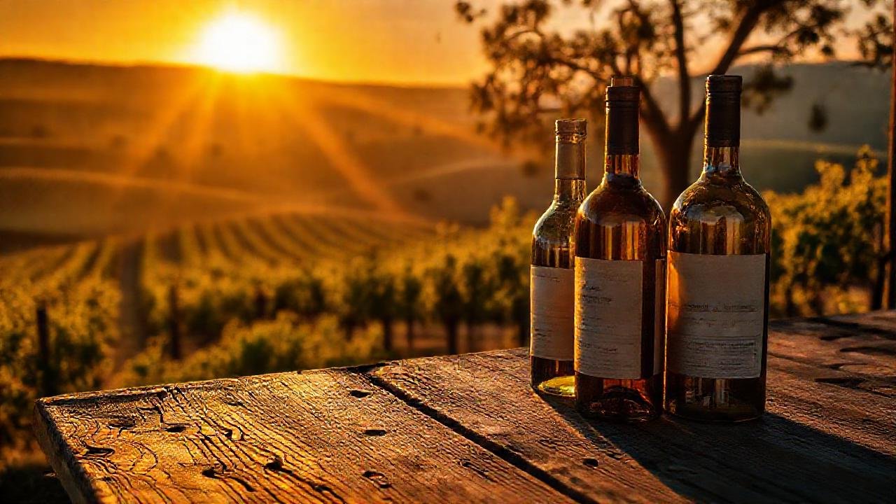 Atardecer dorado, viñedos y vino