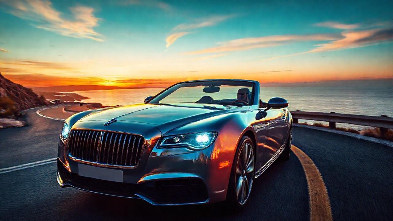 Un coche lujoso refleja el atardecer